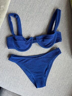 PrettyLittleThing Cobalt Blue Textured Bikini Set